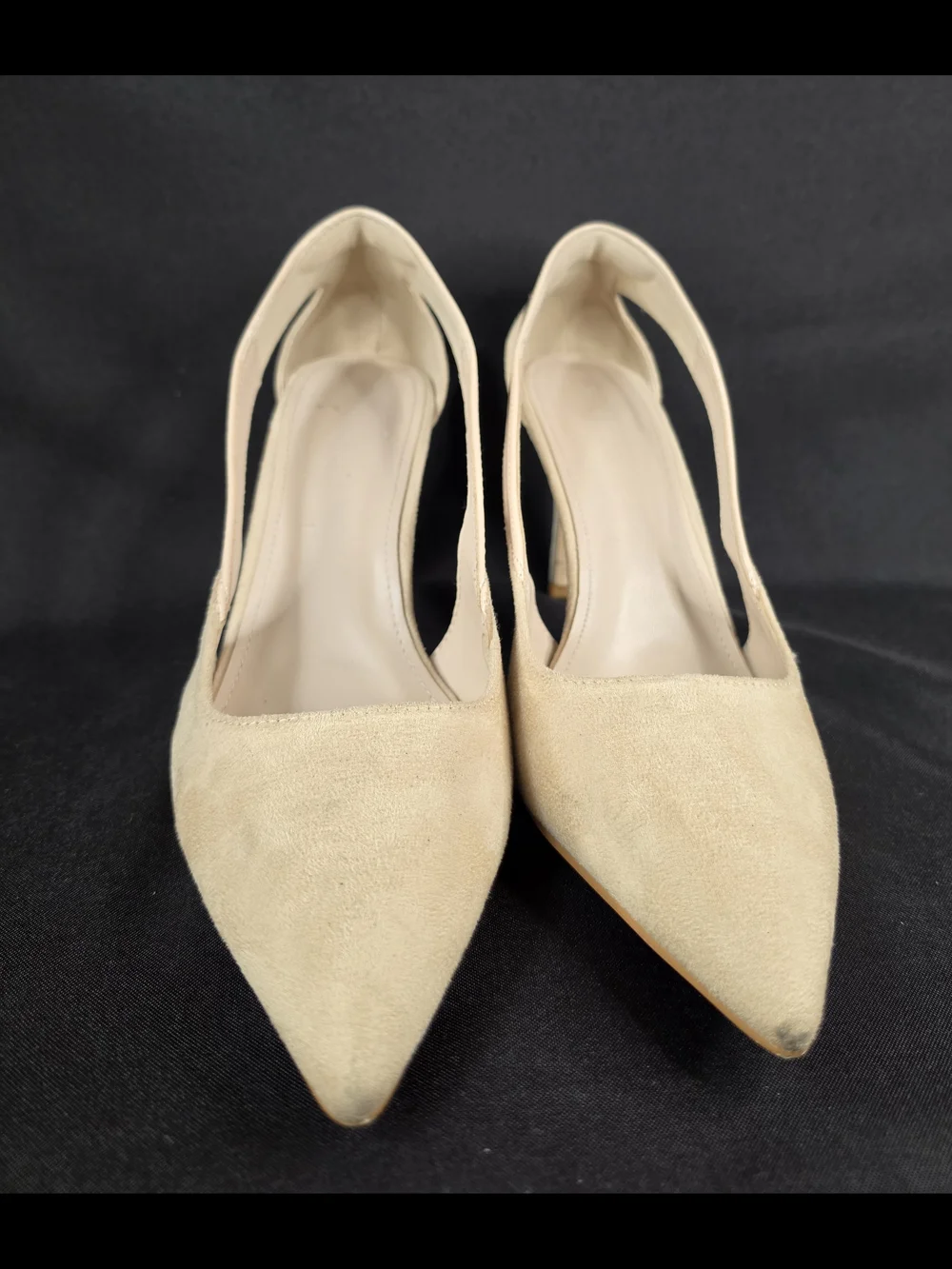 ZBY Beige Pointed Toe D'Orsay Pumps Suede Patent Mix Size 9.5 Nude Heels